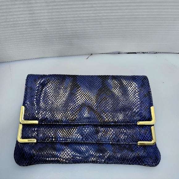 Michael Kors Handbags - Micheal Kors Beverly blue snake skin clutch